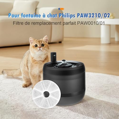 8 Filtres pour Philips Fontaine à Eau Pet Series PAW3210/02 - Carbone Actif - Filtration Triple pour Chat - Accessoires