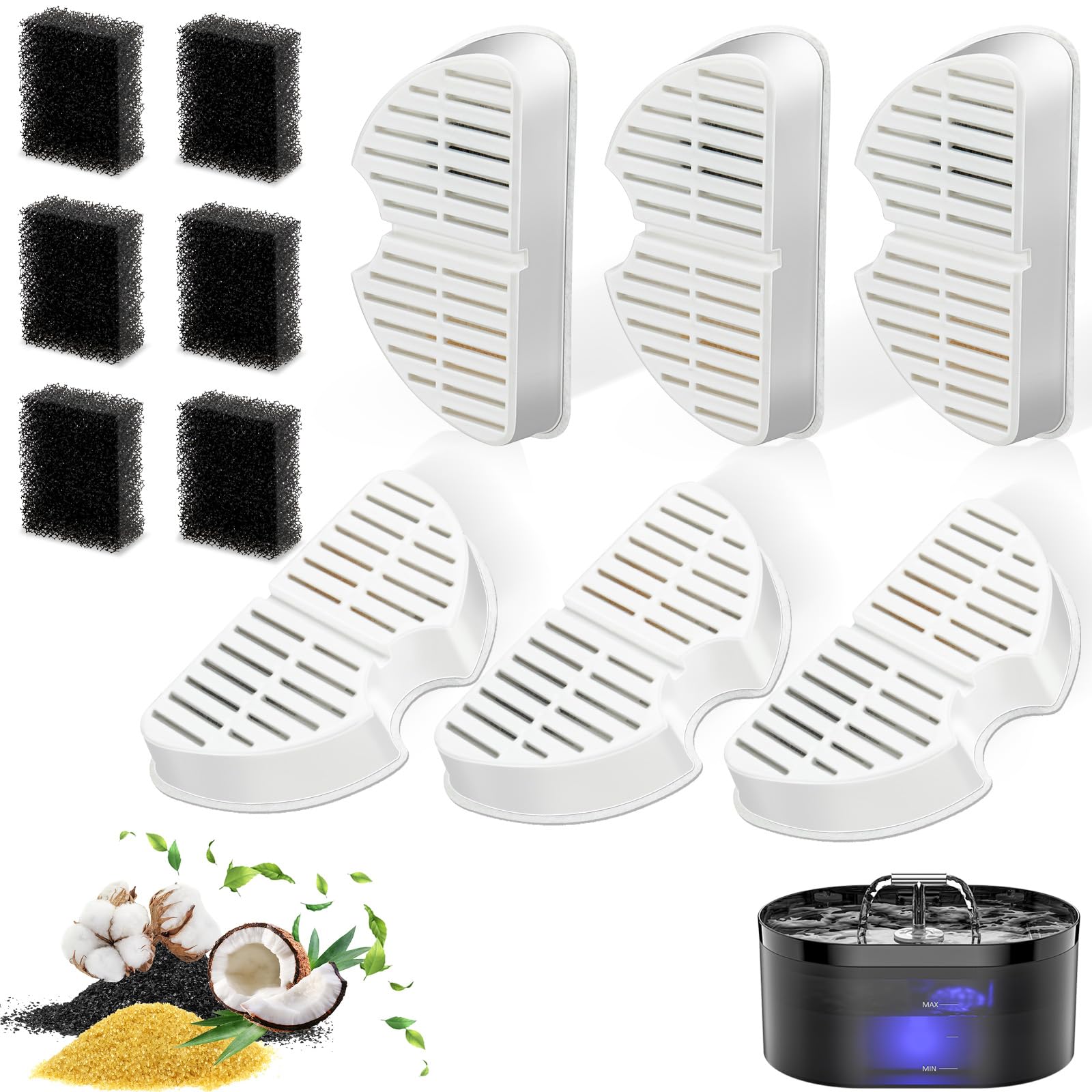 Filtres pour fontaine à chat Lot de 6 filtres de mousse triple filtration poils éponge