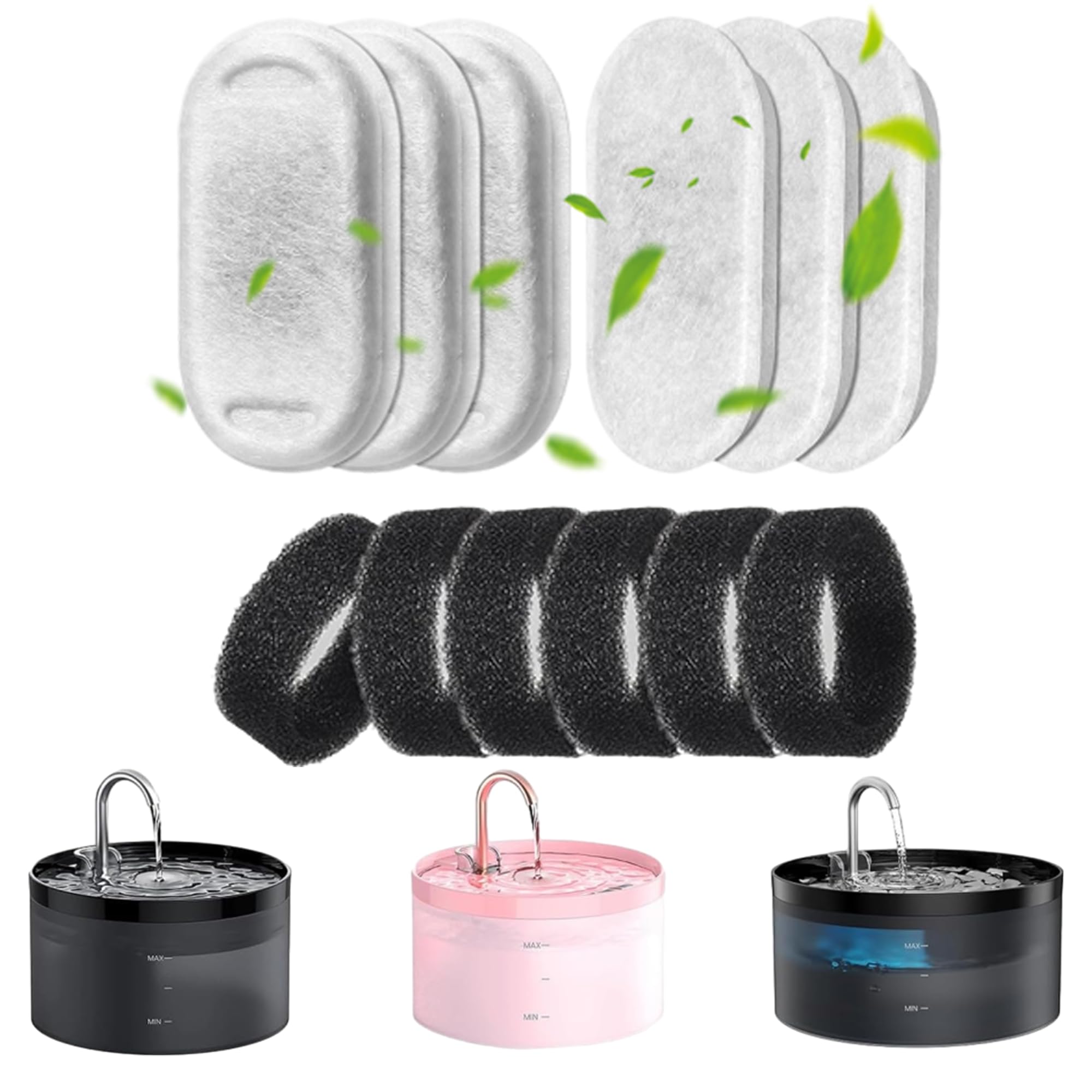 GIOTOHUN Lot de 12 filtres pour fontaine à eau pour chat, triple filtrage des poils, convient pour fontaine GIOTOHUN