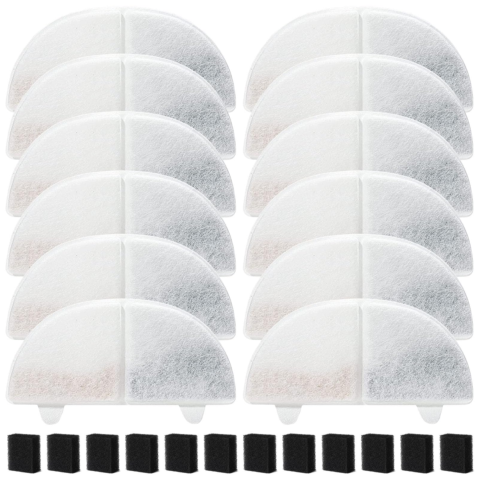 Filtres Fontaine à Fleurs WF20 20 Packs pour Chat + Carbon Filter 10 Pièces + Sponge 10 Pièces 2L avec Résine et Charbon